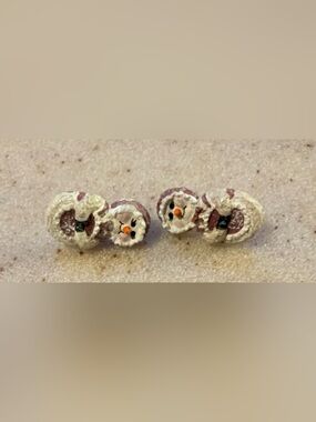 Tiny Snowman Stud Earrings in Cream and Brown